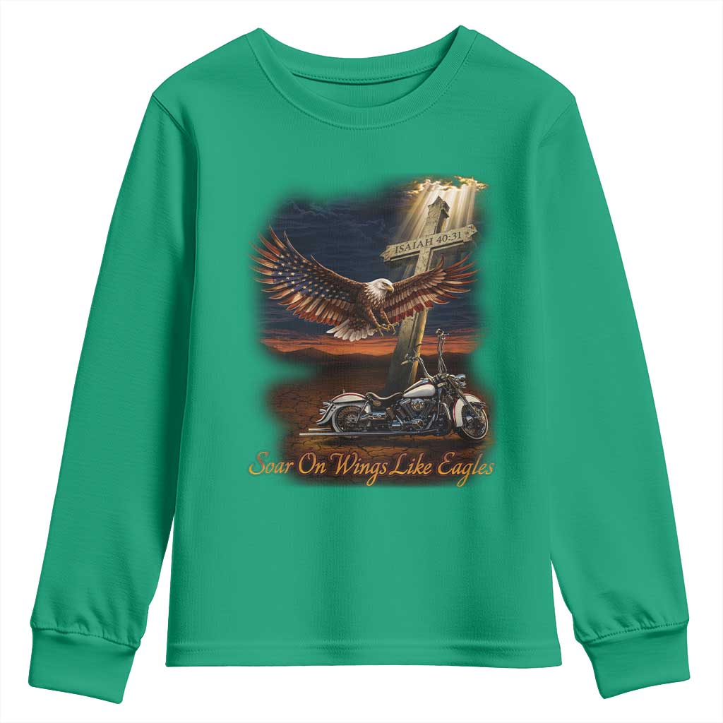 Soar On Wings Like Eagles Christian Youth Sweatshirt Isaiah 40:31 Bible Verse Faith Motorcycle