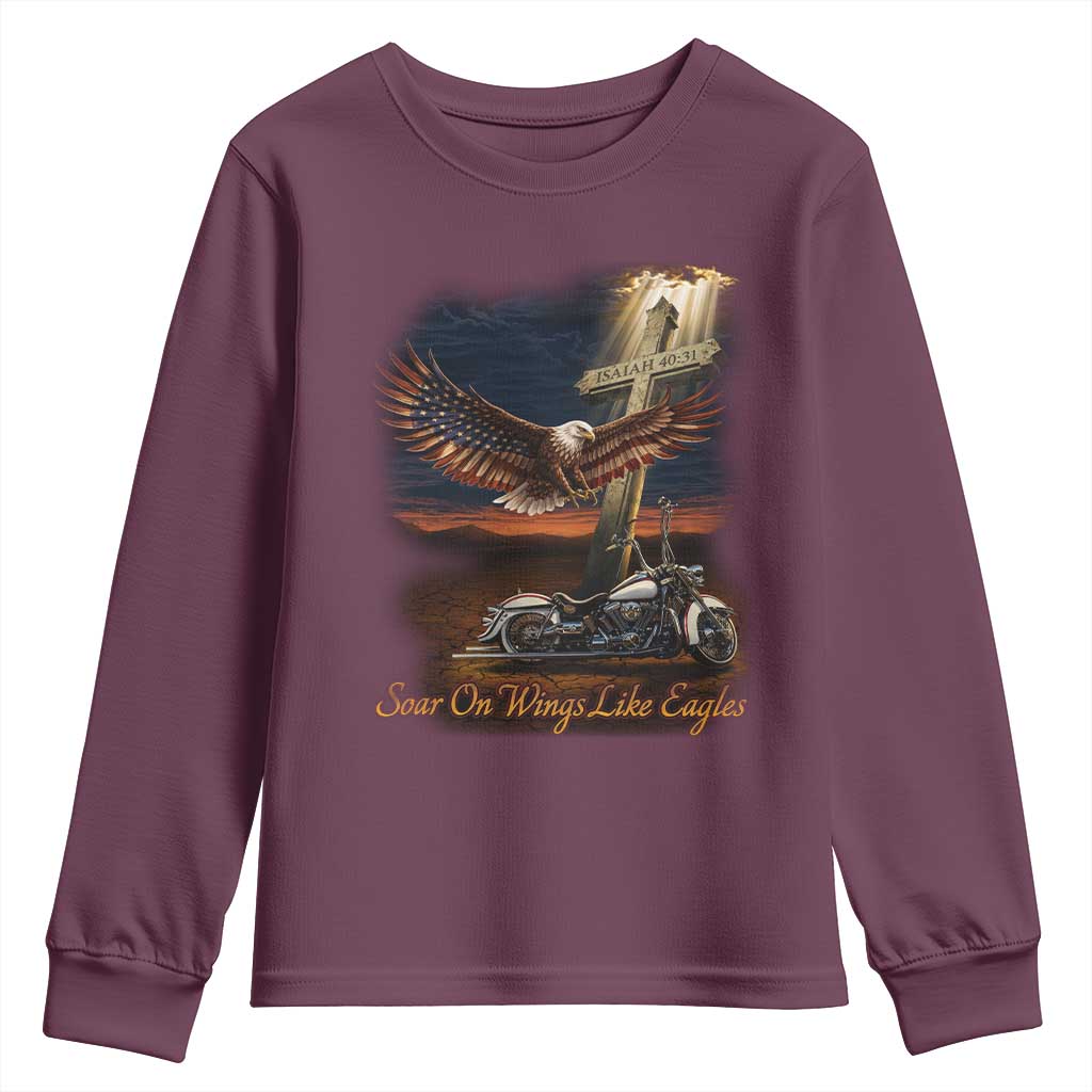 Soar On Wings Like Eagles Christian Youth Sweatshirt Isaiah 40:31 Bible Verse Faith Motorcycle