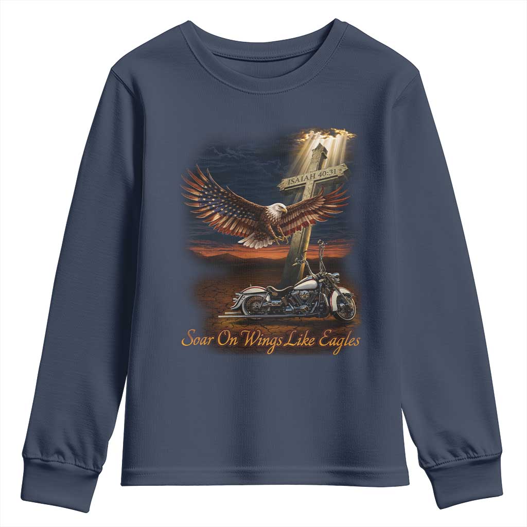 Soar On Wings Like Eagles Christian Youth Sweatshirt Isaiah 40:31 Bible Verse Faith Motorcycle