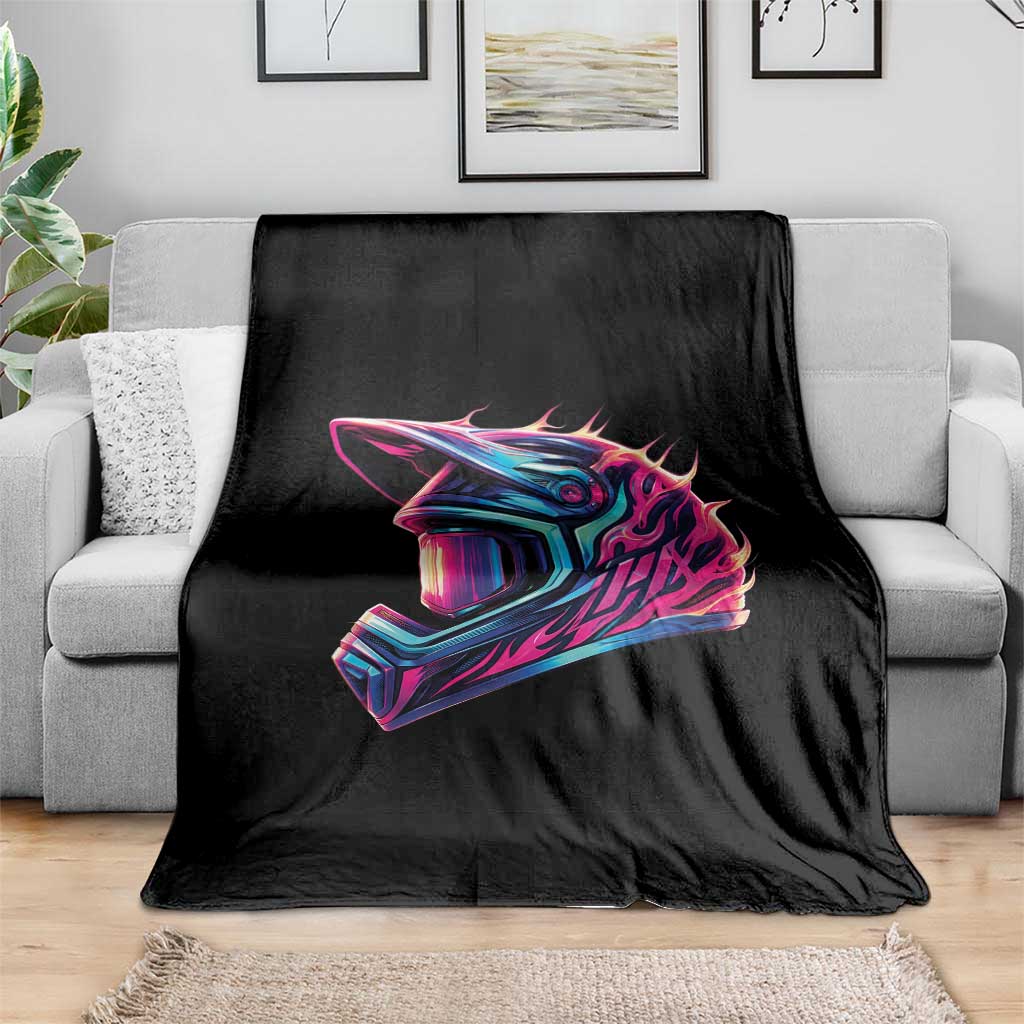 Motocross Helmet Neon Flame Graphic Dirt Bike Racing Throw Blanket