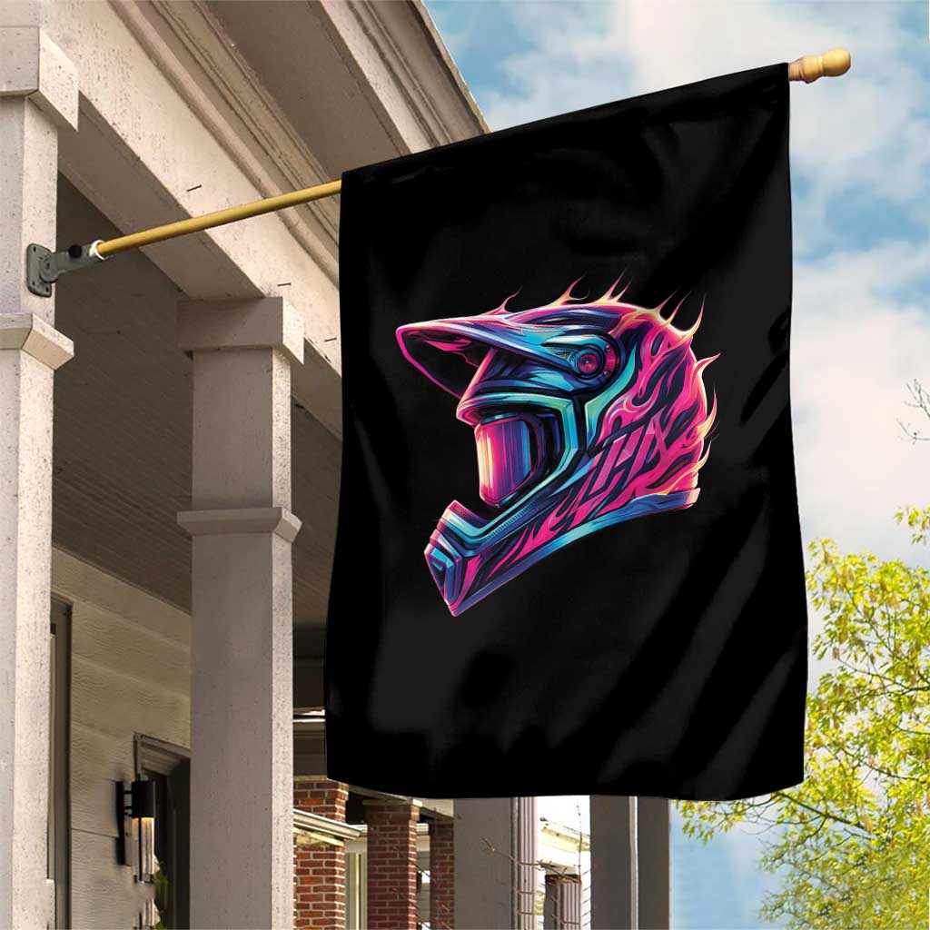 Motocross Helmet Neon Flame Graphic Dirt Bike Racing Garden Flag