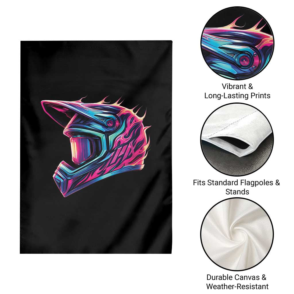 Motocross Helmet Neon Flame Graphic Dirt Bike Racing Garden Flag