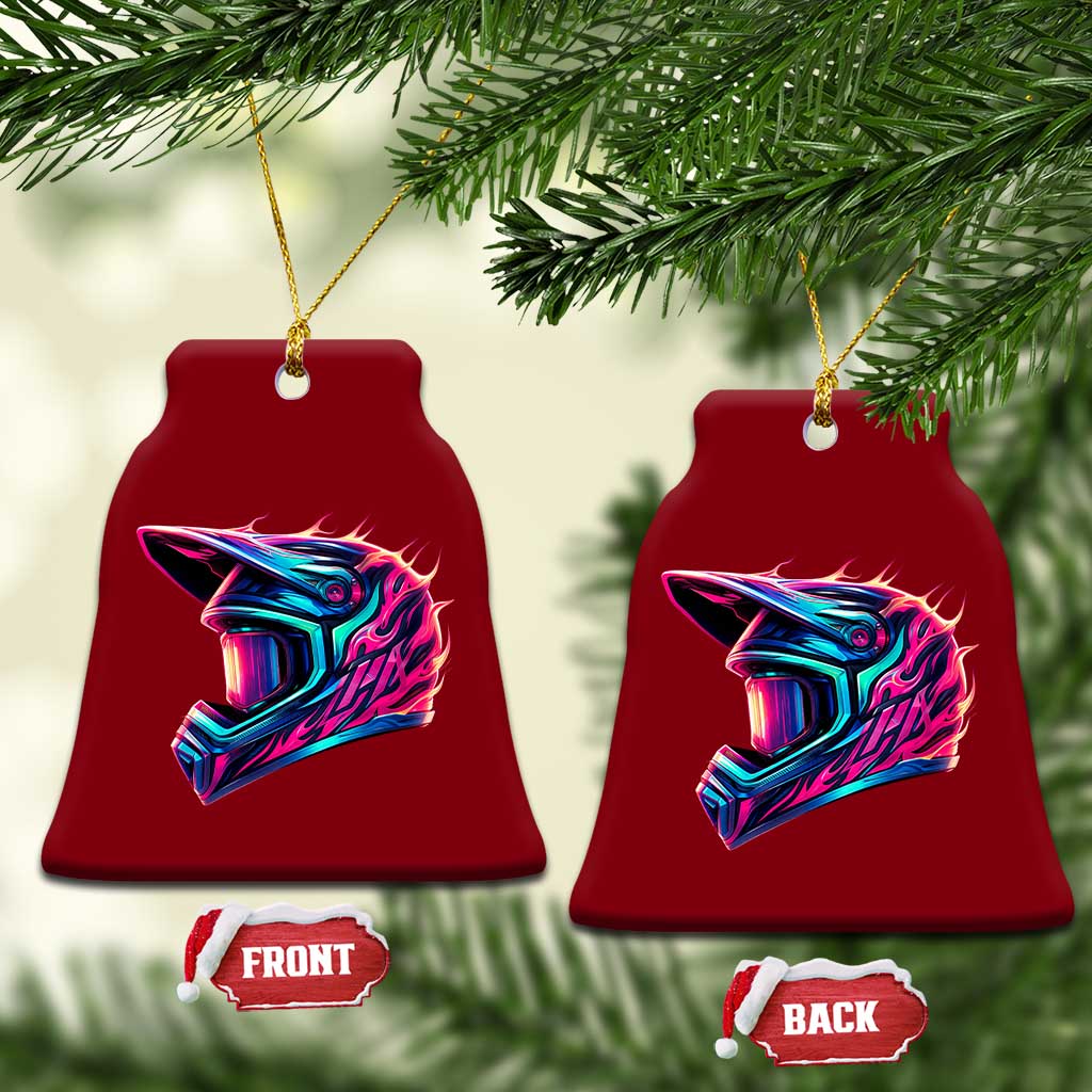 Motocross Helmet Neon Flame Graphic Dirt Bike Racing Ceramic Ornament