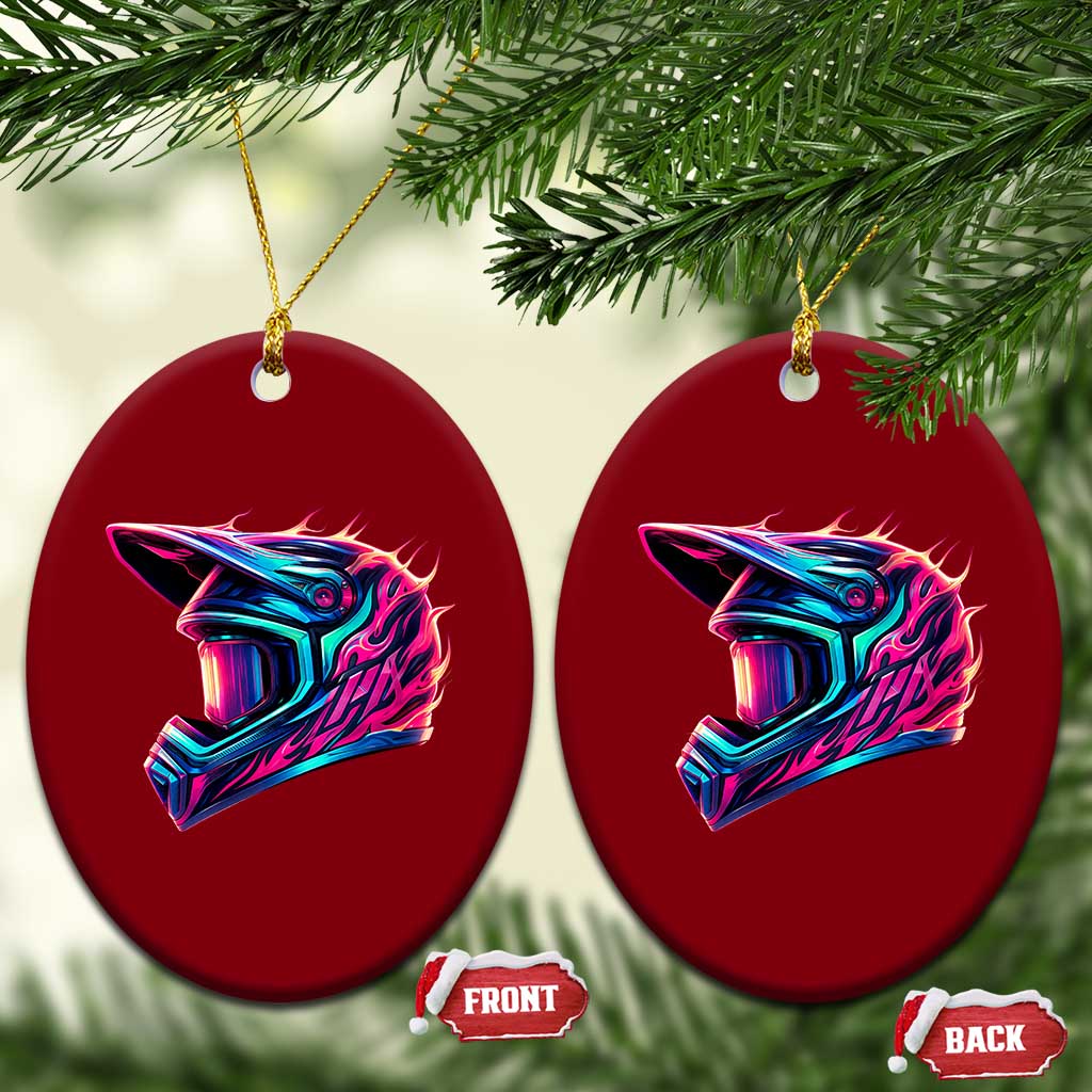 Motocross Helmet Neon Flame Graphic Dirt Bike Racing Ceramic Ornament