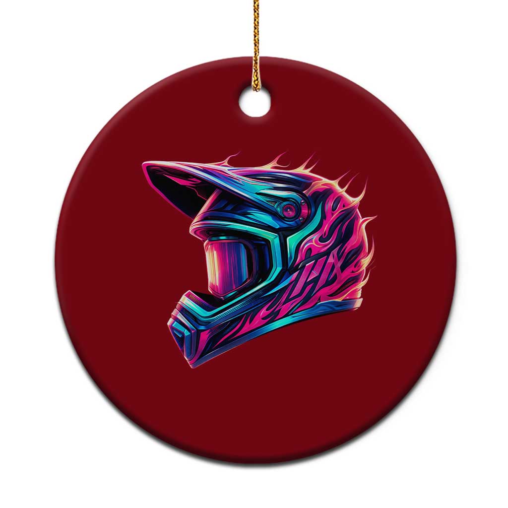 Motocross Helmet Neon Flame Graphic Dirt Bike Racing Ceramic Ornament