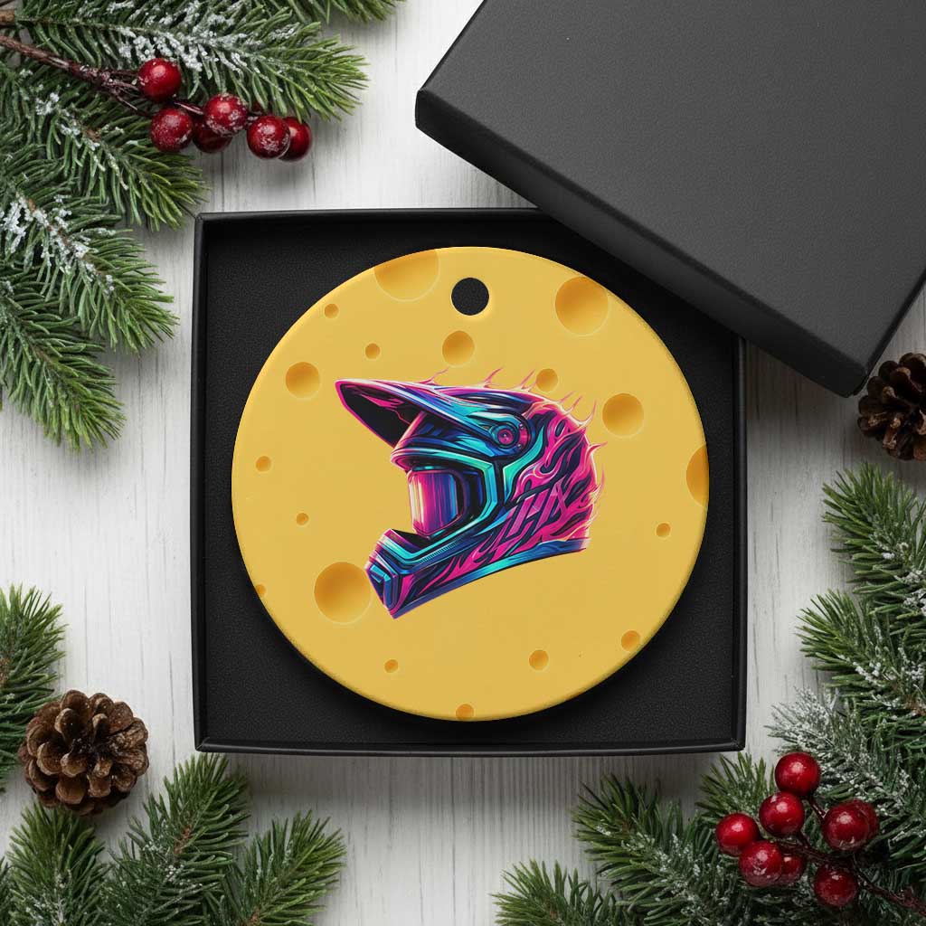 Motocross Helmet Neon Flame Graphic Dirt Bike Racing Ceramic Ornament