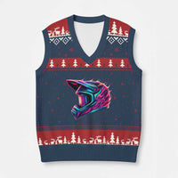 Motocross Helmet Neon Flame Graphic Dirt Bike Racing V-Neck Knit Sweater Vest
