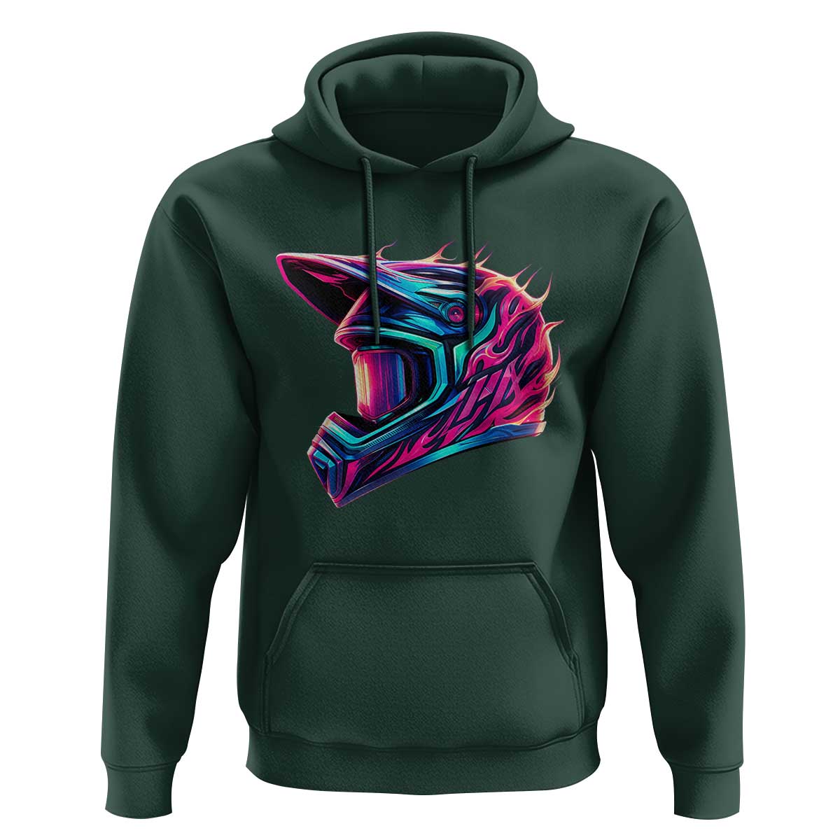 Motocross Helmet Neon Flame Graphic Dirt Bike Racing Hoodie