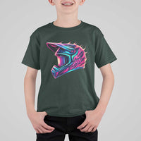 Motocross Helmet Neon Flame Graphic Dirt Bike Racing T Shirt For Kid