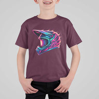 Motocross Helmet Neon Flame Graphic Dirt Bike Racing T Shirt For Kid