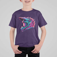 Motocross Helmet Neon Flame Graphic Dirt Bike Racing T Shirt For Kid