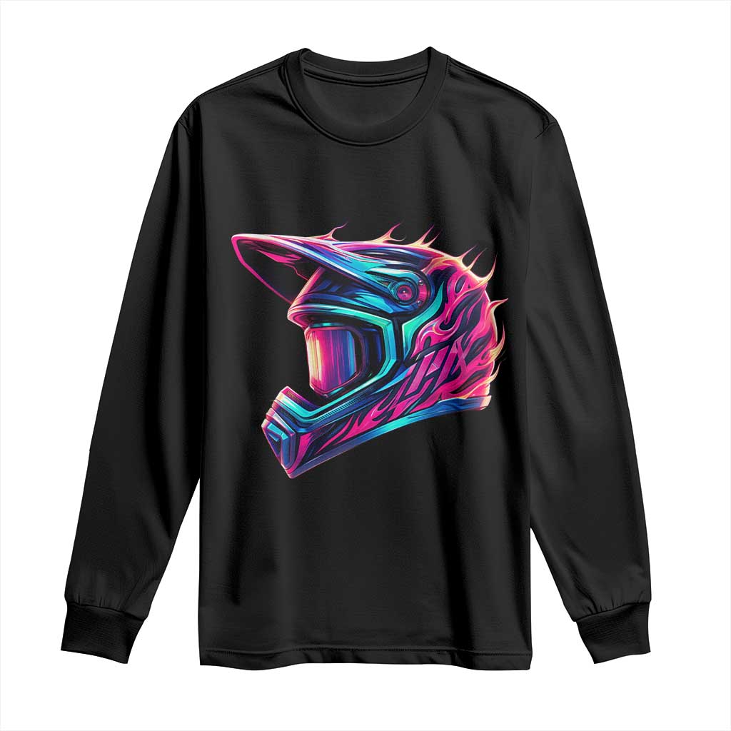 Motocross Helmet Neon Flame Graphic Dirt Bike Racing Long Sleeve Shirt