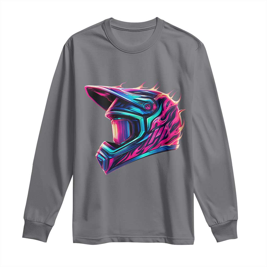 Motocross Helmet Neon Flame Graphic Dirt Bike Racing Long Sleeve Shirt