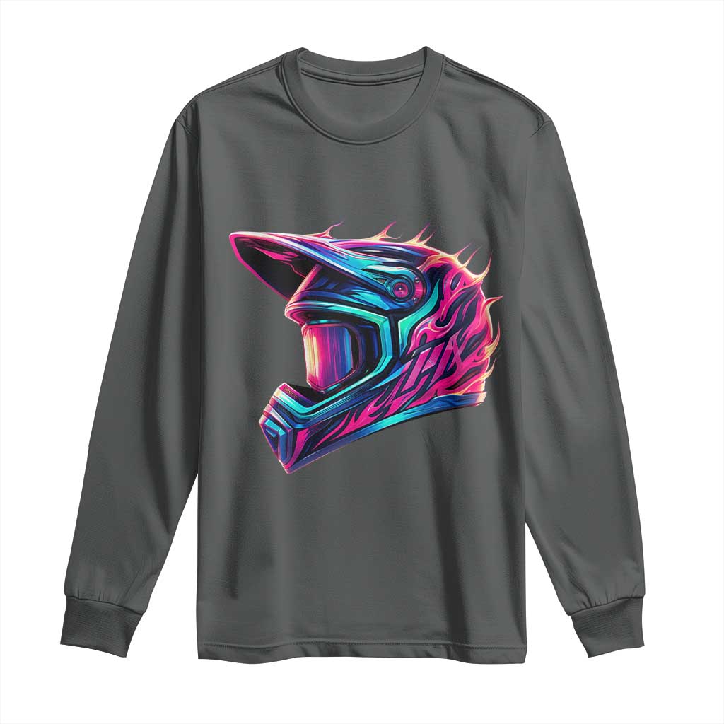 Motocross Helmet Neon Flame Graphic Dirt Bike Racing Long Sleeve Shirt
