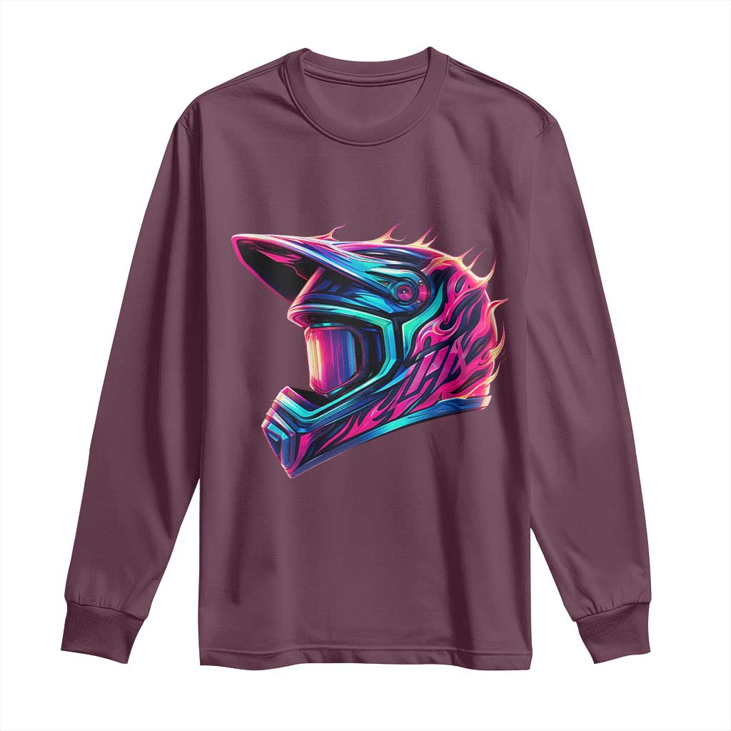 Motocross Helmet Neon Flame Graphic Dirt Bike Racing Long Sleeve Shirt