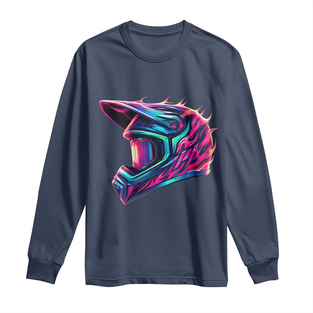 Motocross Helmet Neon Flame Graphic Dirt Bike Racing Long Sleeve Shirt