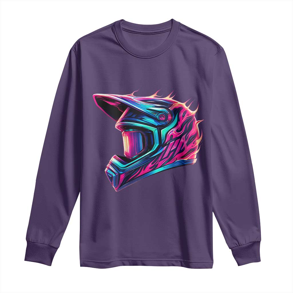 Motocross Helmet Neon Flame Graphic Dirt Bike Racing Long Sleeve Shirt