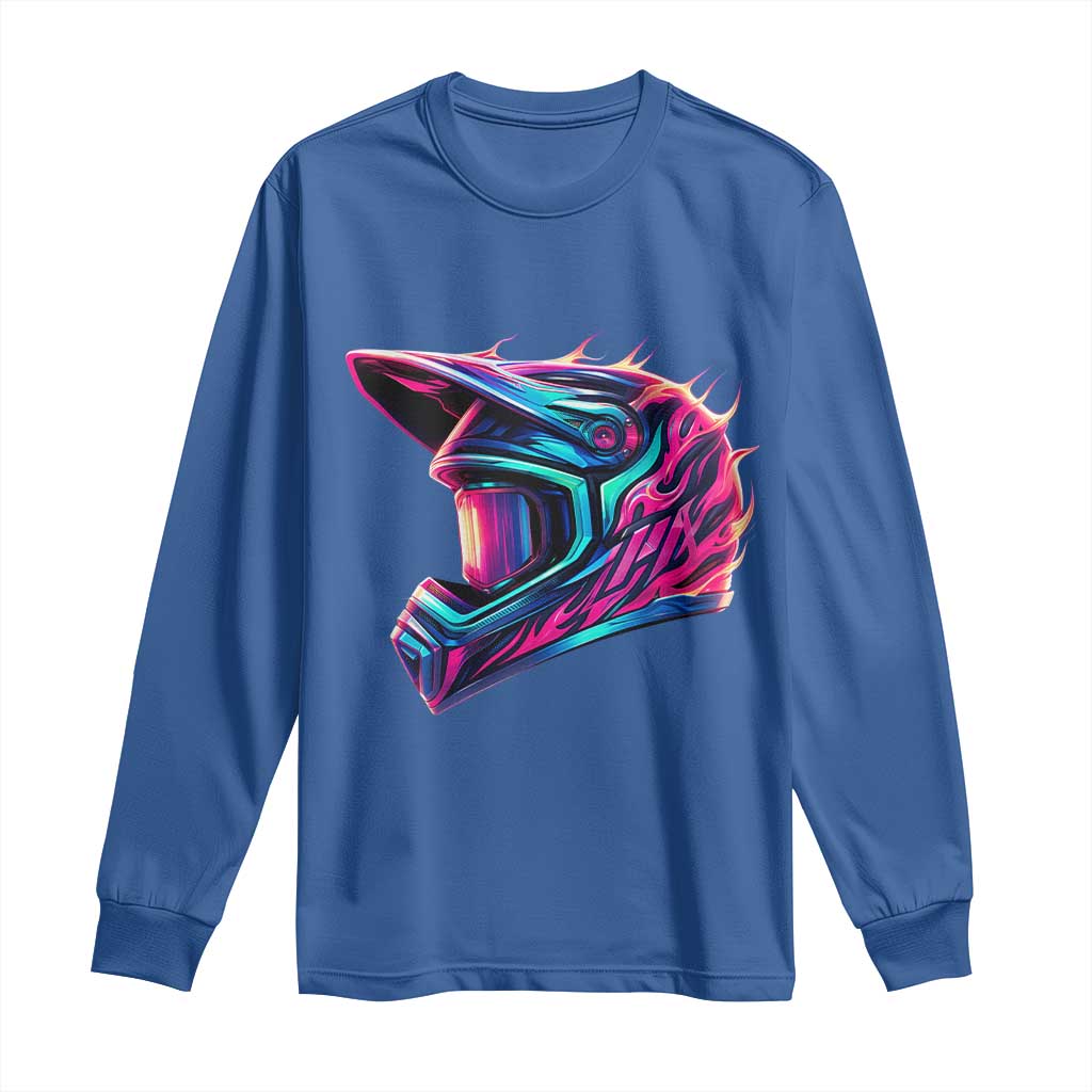 Motocross Helmet Neon Flame Graphic Dirt Bike Racing Long Sleeve Shirt