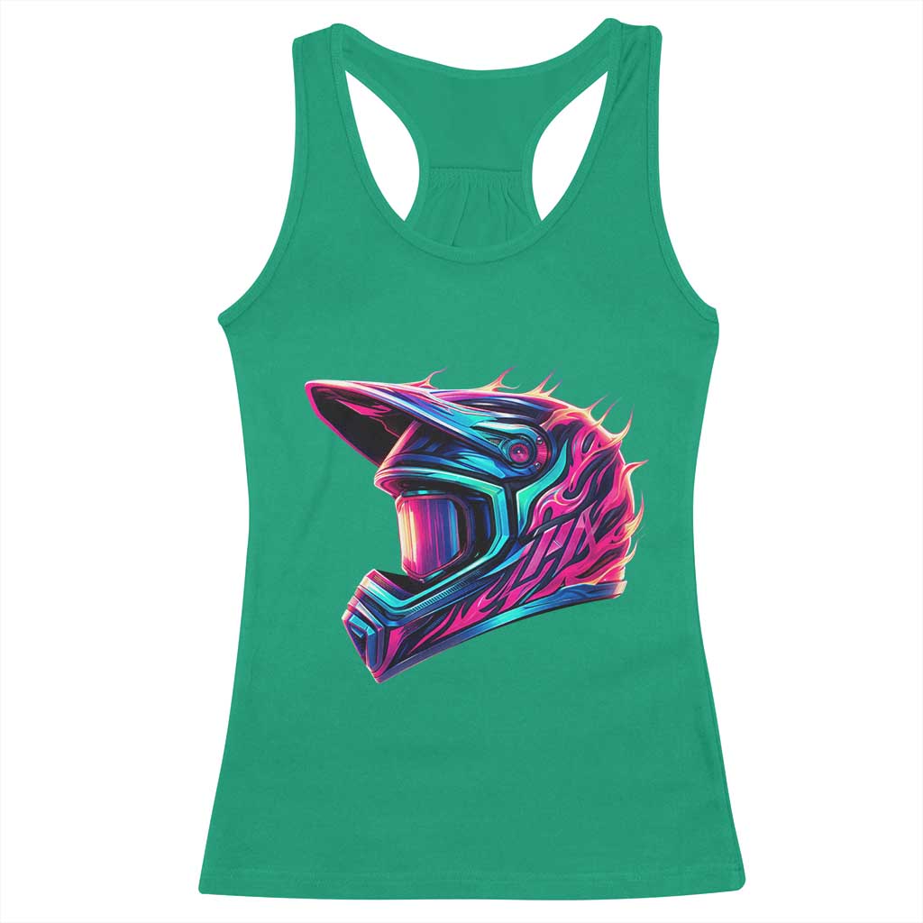 Motocross Helmet Neon Flame Graphic Dirt Bike Racing Racerback Tank Top