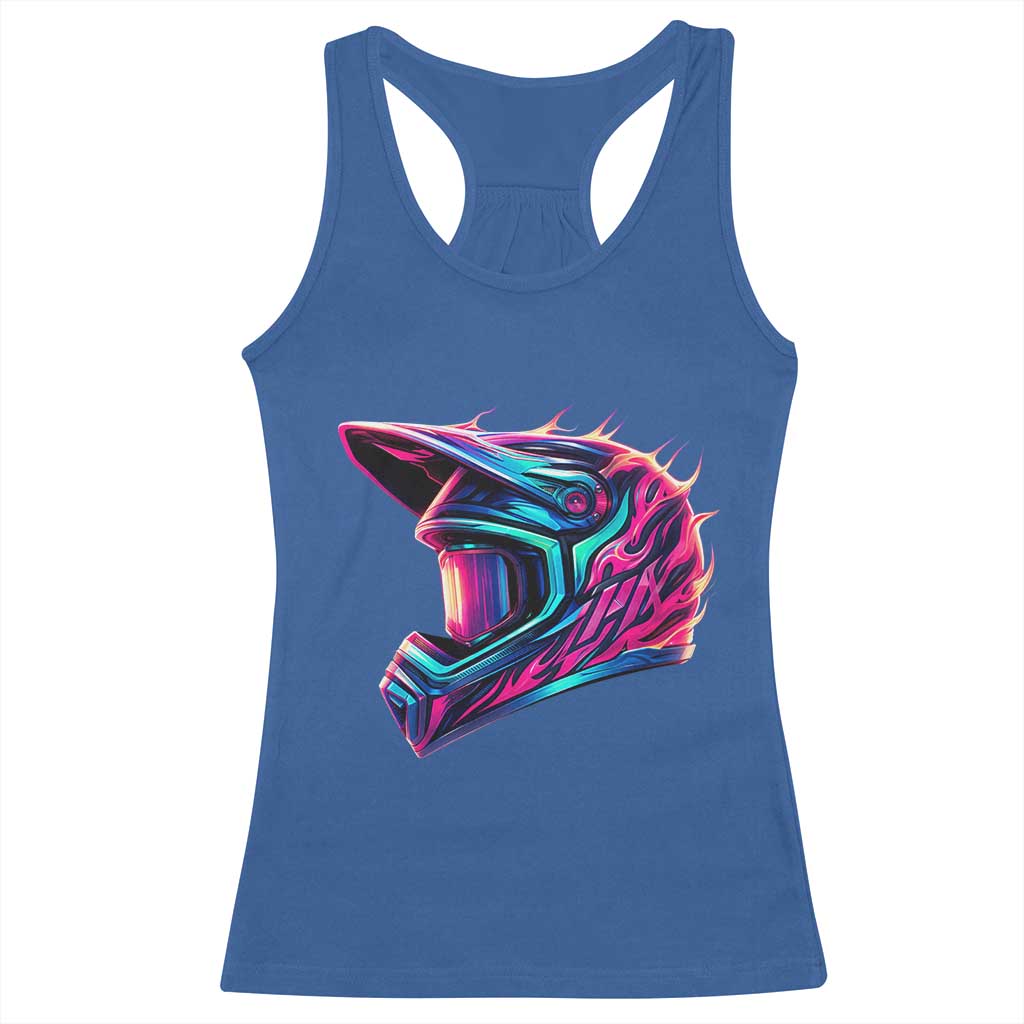 Motocross Helmet Neon Flame Graphic Dirt Bike Racing Racerback Tank Top