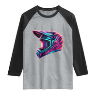 Motocross Helmet Neon Flame Graphic Dirt Bike Racing Raglan Shirt