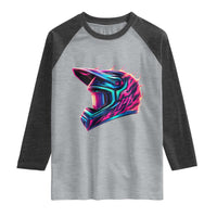 Motocross Helmet Neon Flame Graphic Dirt Bike Racing Raglan Shirt