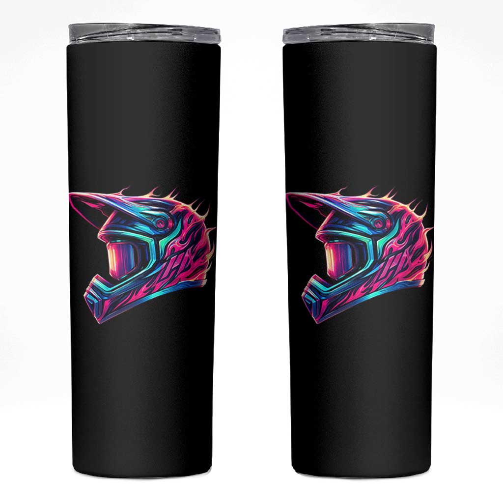 Motocross Helmet Neon Flame Graphic Dirt Bike Racing Skinny Tumbler