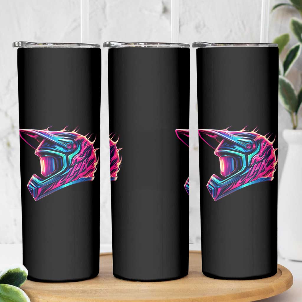 Motocross Helmet Neon Flame Graphic Dirt Bike Racing Skinny Tumbler