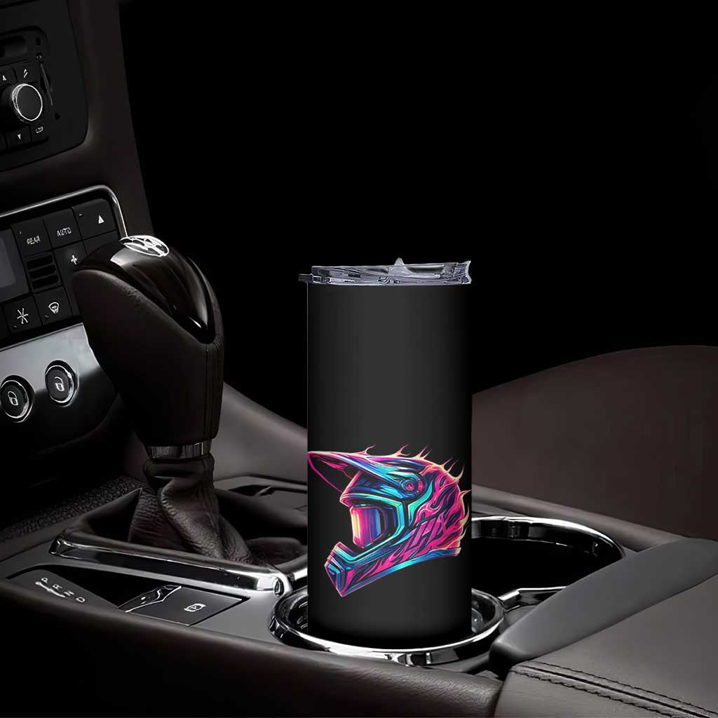Motocross Helmet Neon Flame Graphic Dirt Bike Racing Skinny Tumbler