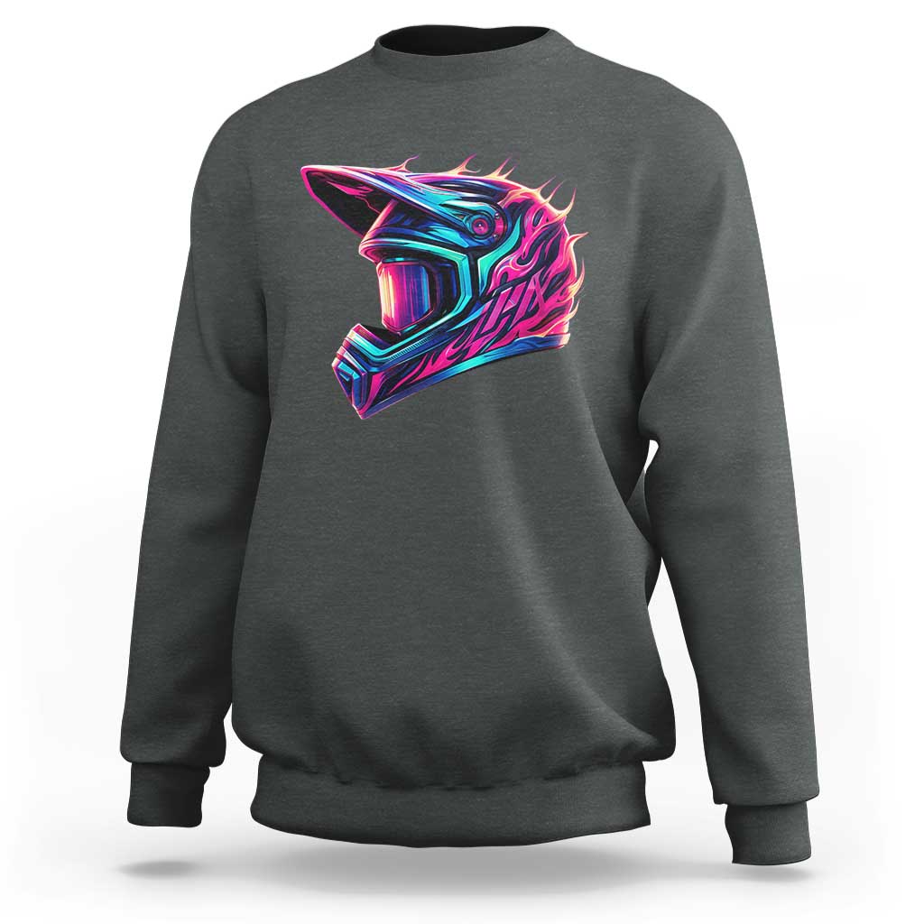 Motocross Helmet Neon Flame Graphic Dirt Bike Racing Sweatshirt