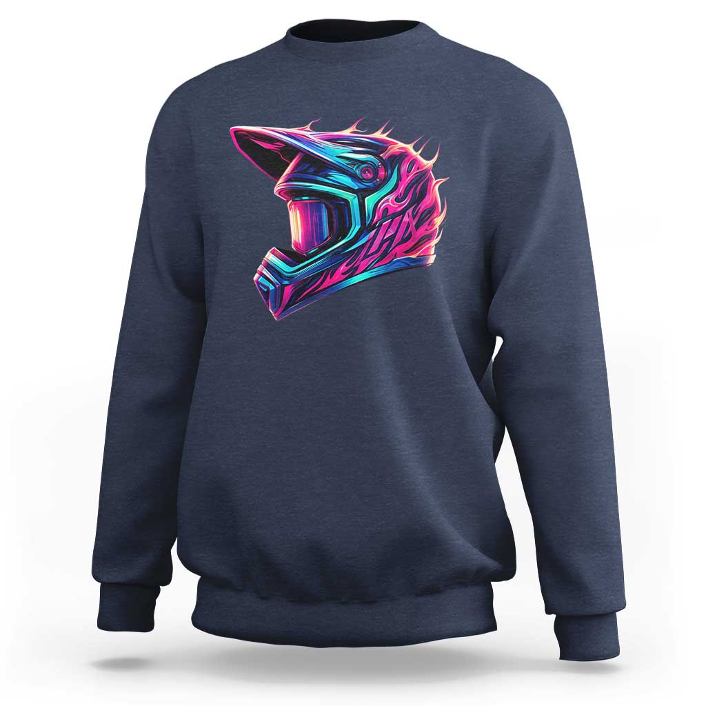 Motocross Helmet Neon Flame Graphic Dirt Bike Racing Sweatshirt