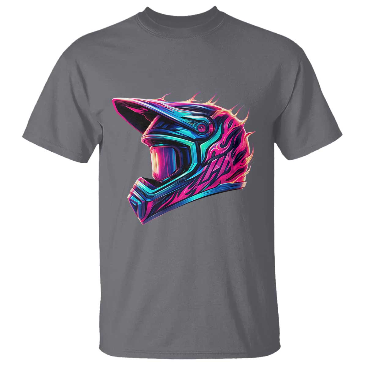 Motocross Helmet Neon Flame Graphic Dirt Bike Racing T Shirt