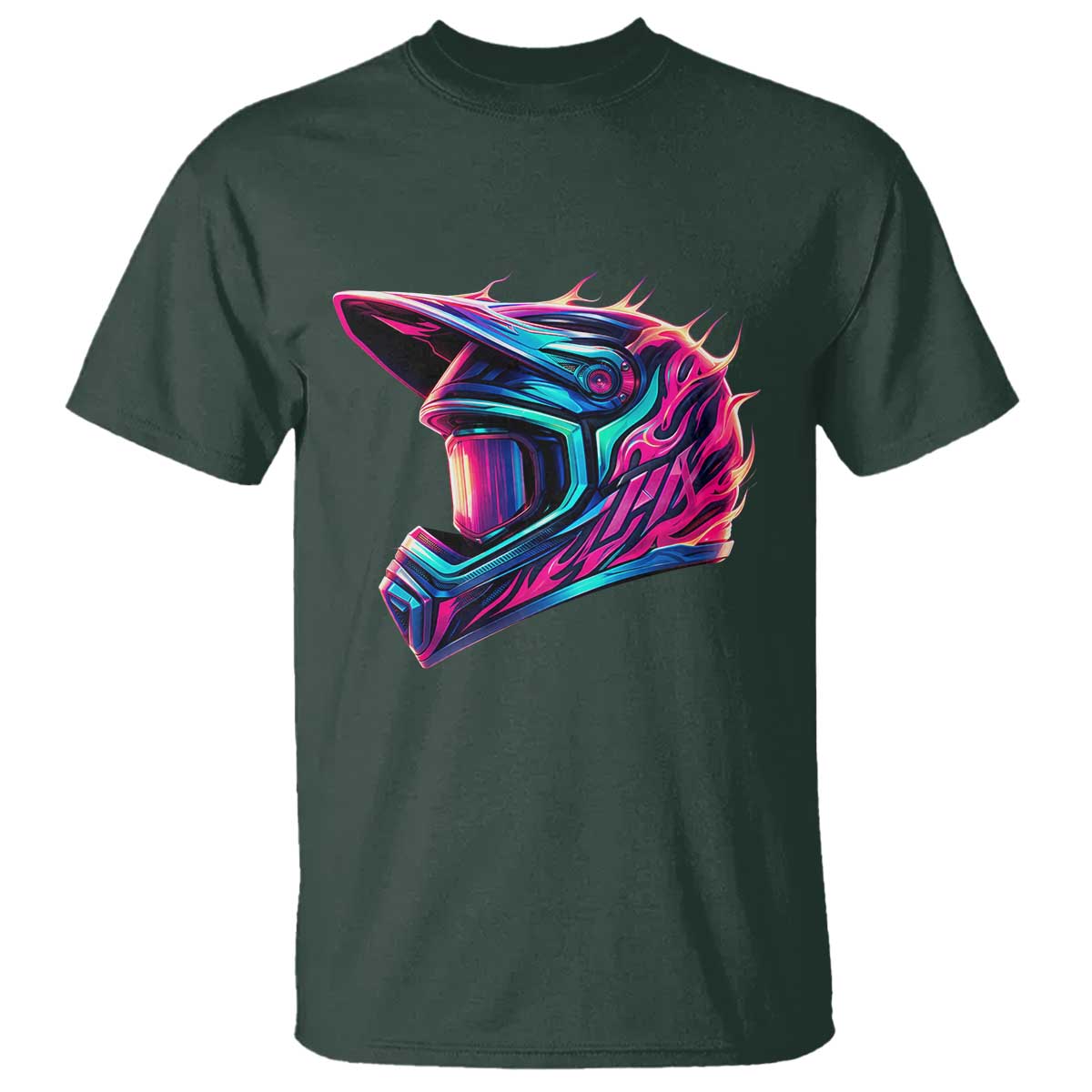 Motocross Helmet Neon Flame Graphic Dirt Bike Racing T Shirt