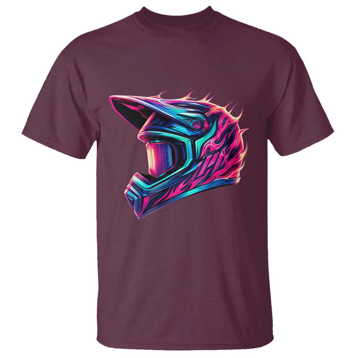 Motocross Helmet Neon Flame Graphic Dirt Bike Racing T Shirt