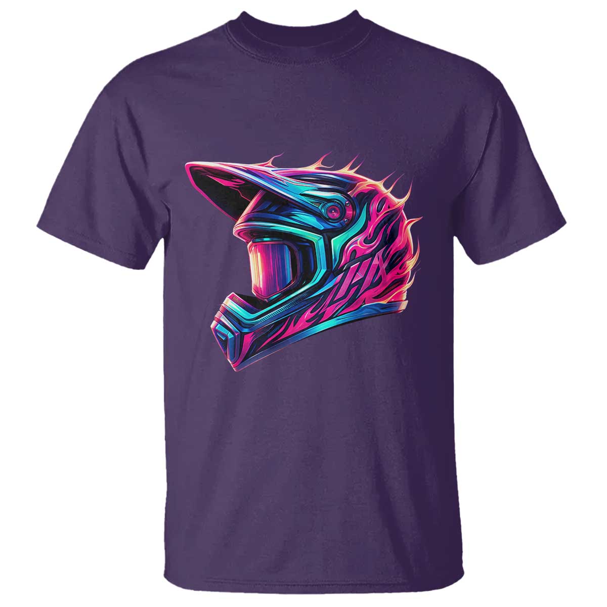 Motocross Helmet Neon Flame Graphic Dirt Bike Racing T Shirt
