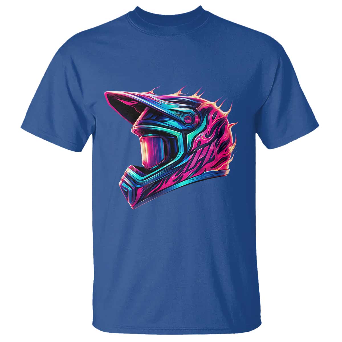 Motocross Helmet Neon Flame Graphic Dirt Bike Racing T Shirt