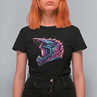 Motocross Helmet Neon Flame Graphic Dirt Bike Racing T Shirt For Women
