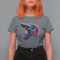 Motocross Helmet Neon Flame Graphic Dirt Bike Racing T Shirt For Women