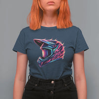 Motocross Helmet Neon Flame Graphic Dirt Bike Racing T Shirt For Women