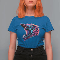 Motocross Helmet Neon Flame Graphic Dirt Bike Racing T Shirt For Women