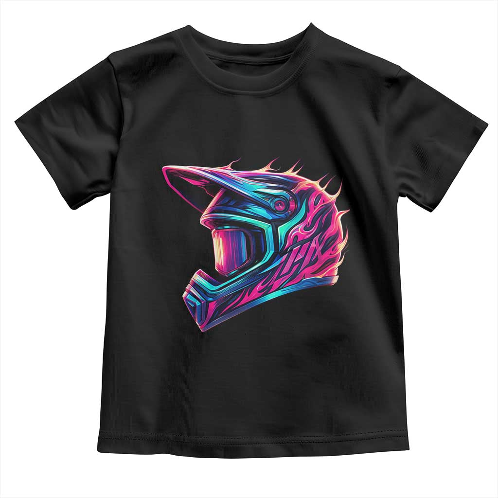Motocross Helmet Neon Flame Graphic Dirt Bike Racing Toddler T Shirt