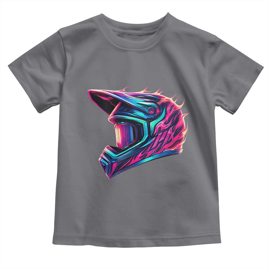 Motocross Helmet Neon Flame Graphic Dirt Bike Racing Toddler T Shirt
