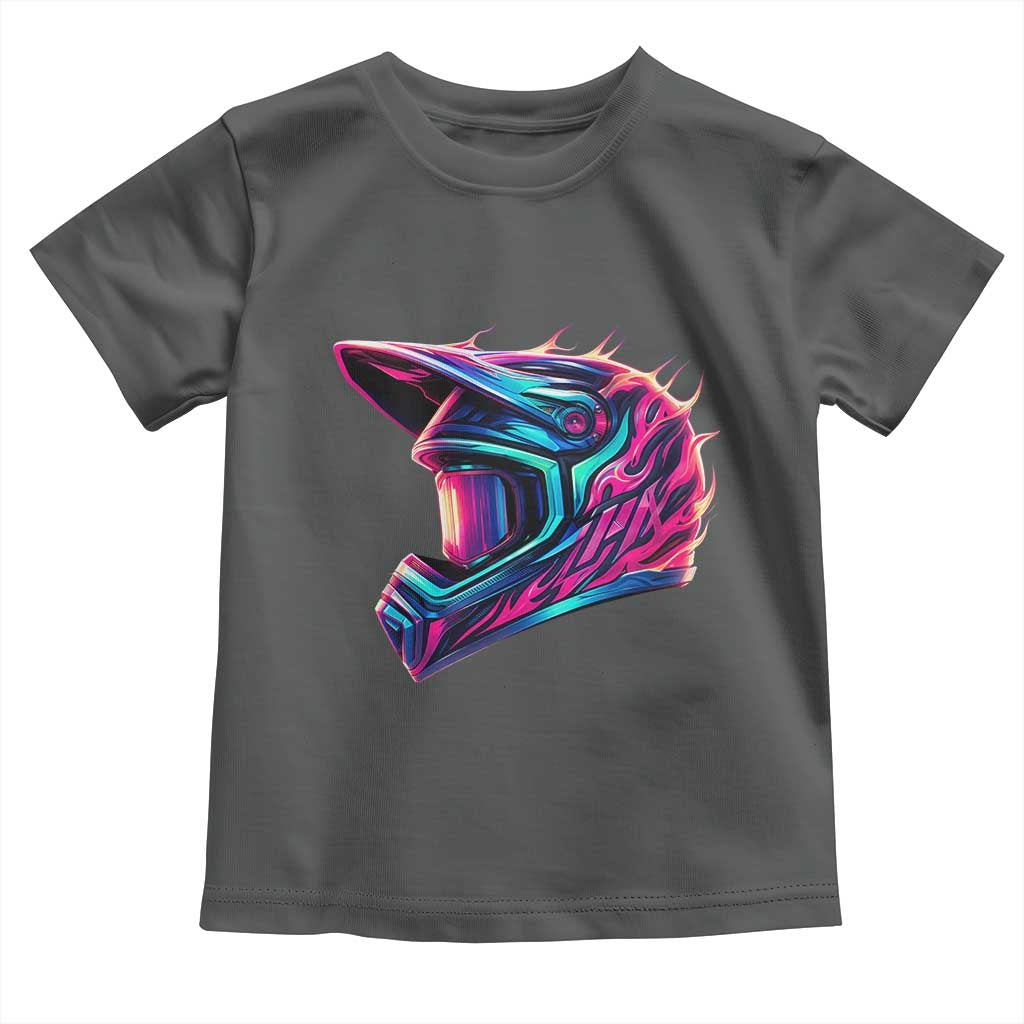 Motocross Helmet Neon Flame Graphic Dirt Bike Racing Toddler T Shirt