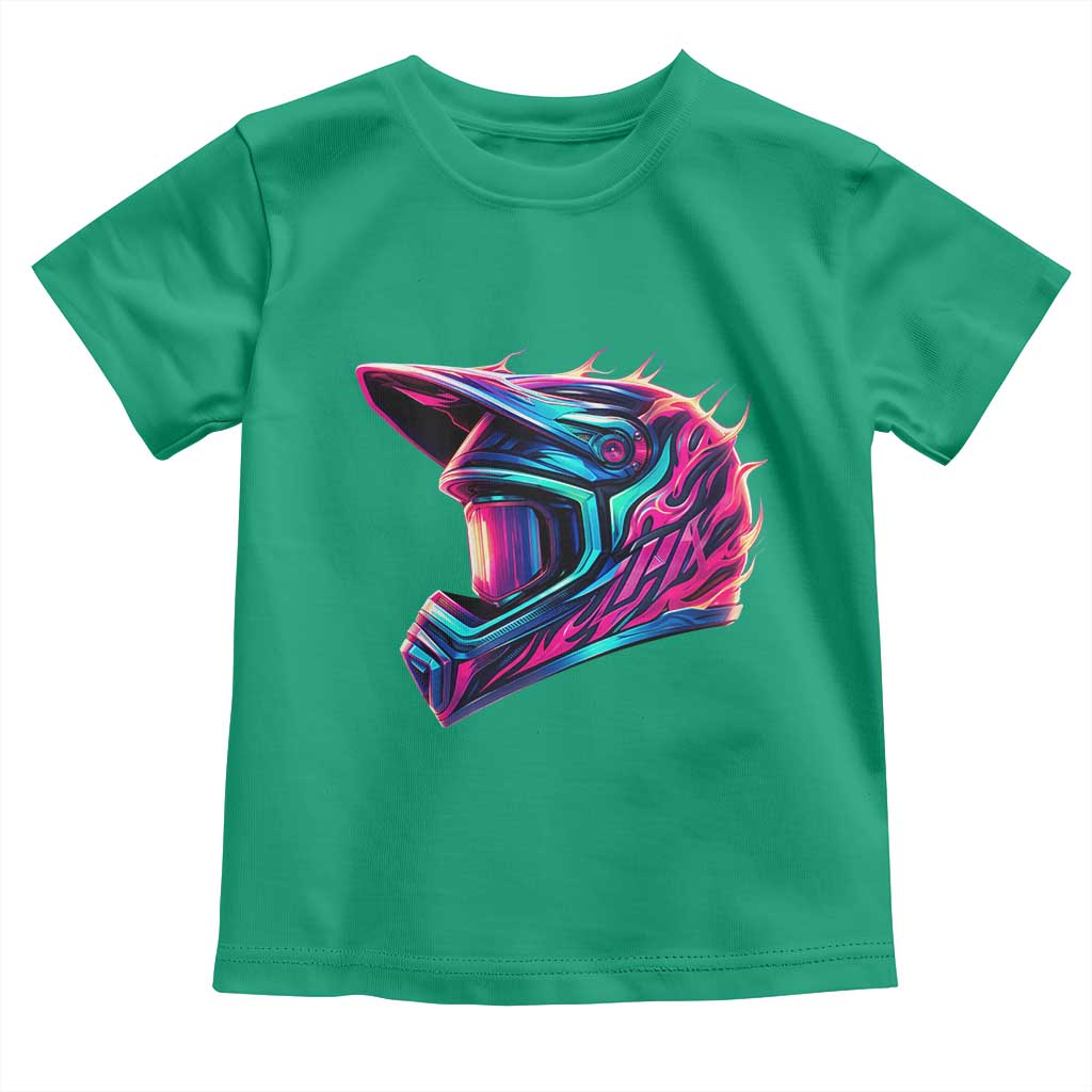 Motocross Helmet Neon Flame Graphic Dirt Bike Racing Toddler T Shirt