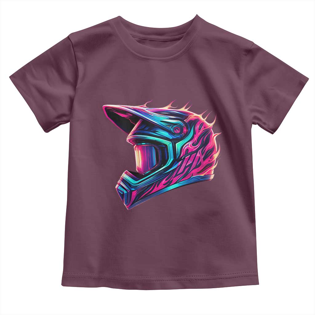 Motocross Helmet Neon Flame Graphic Dirt Bike Racing Toddler T Shirt