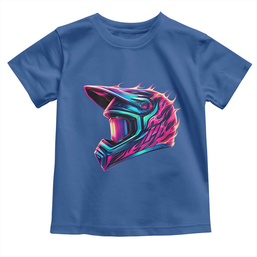 Motocross Helmet Neon Flame Graphic Dirt Bike Racing Toddler T Shirt