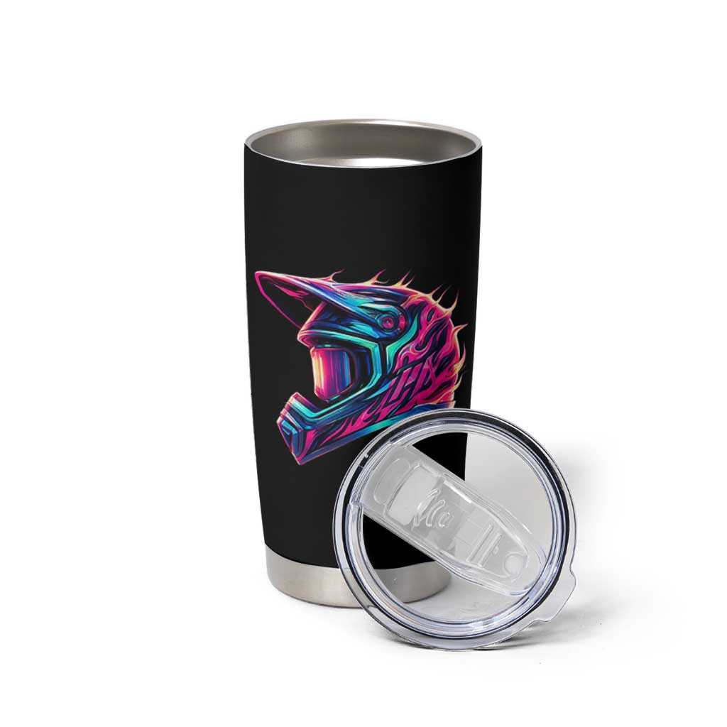 Motocross Helmet Neon Flame Graphic Dirt Bike Racing Tumbler Cup