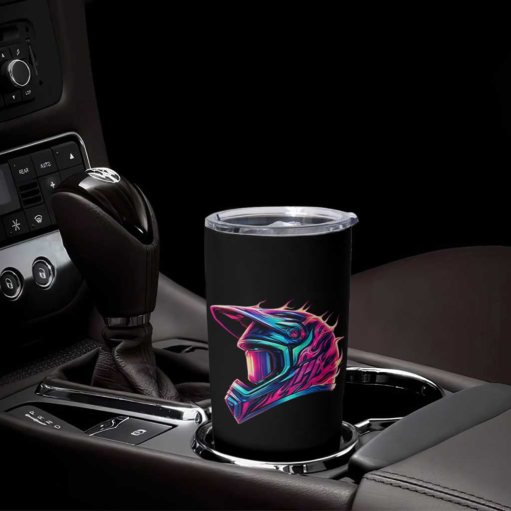 Motocross Helmet Neon Flame Graphic Dirt Bike Racing Tumbler Cup