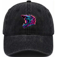 Motocross Helmet Neon Flame Graphic Dirt Bike Racing Washed Cotton Baseball Cap