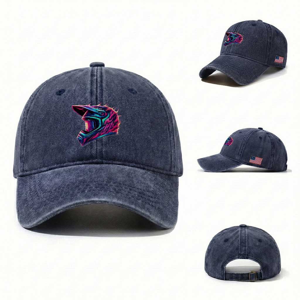 Motocross Helmet Neon Flame Graphic Dirt Bike Racing Washed Cotton Baseball Cap